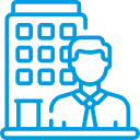 icon of a businessman in front of an office