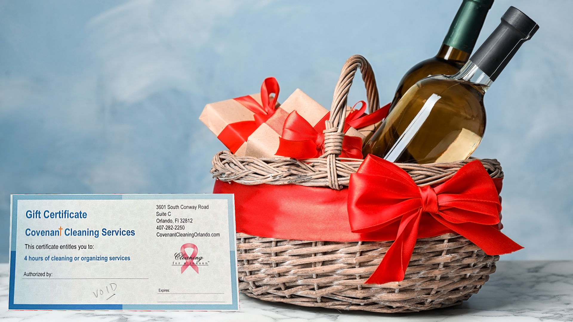 Holiday themed cleaning gift basket