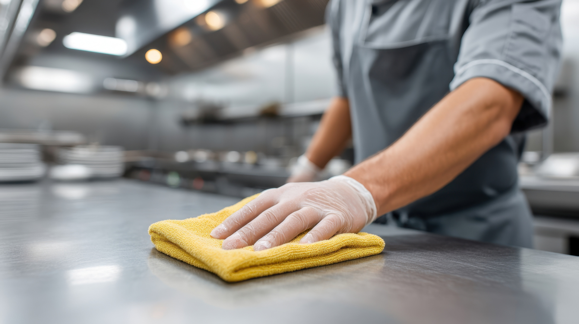 Cleaning a kitchen with a microfiber rag