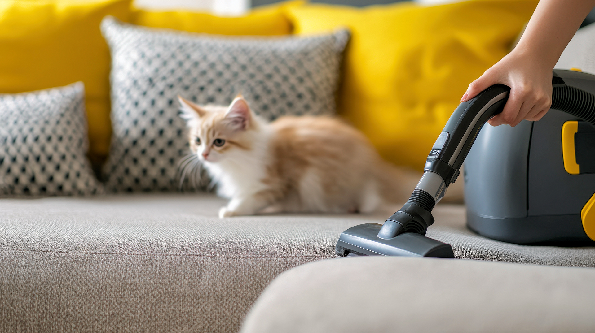 Vacuuming pet hair at home